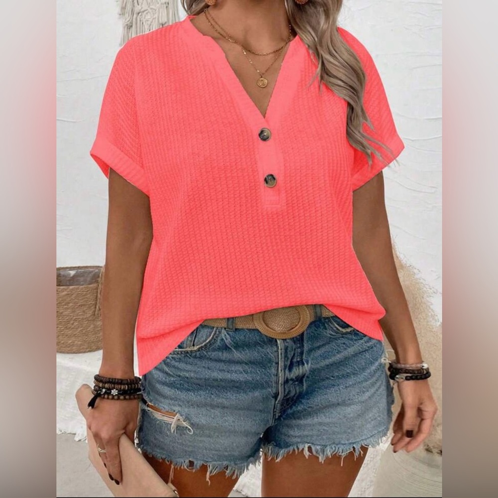 Women's Neon Pink Button-Front Top